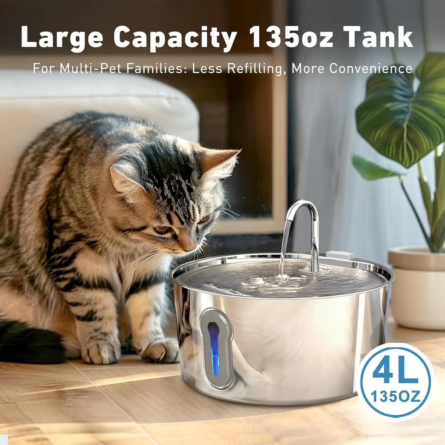 Stainless Steel Pet Water Fountain 4L