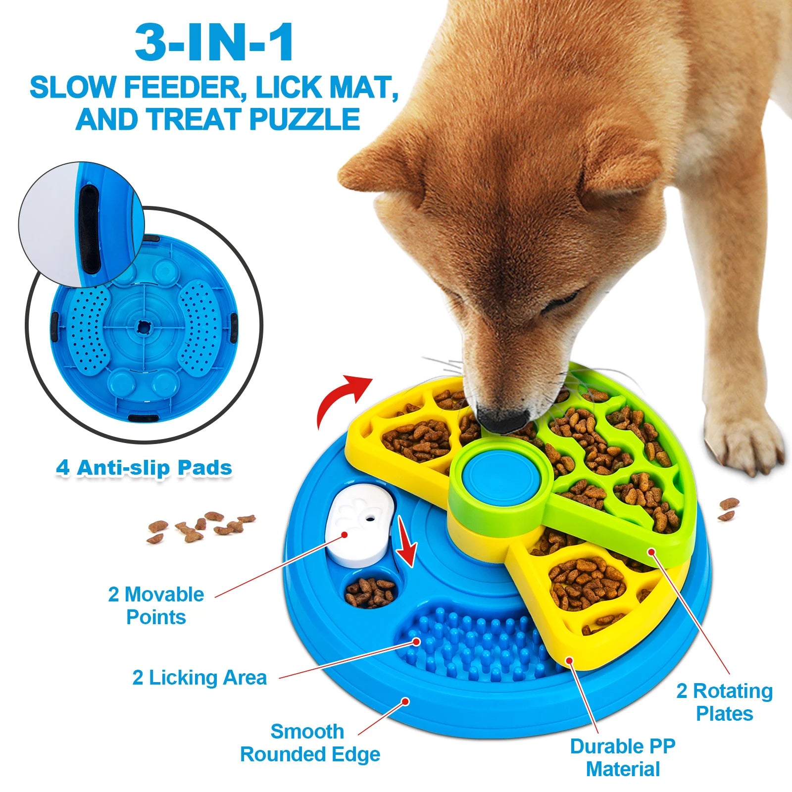 3-Layer Detachable Dog Slow Feeder Puzzle Bowl