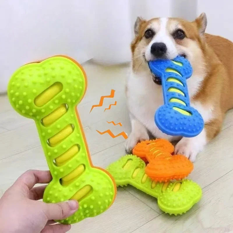 Durable Rubber Dog Chew Toy – Interactive Squeaky Bone