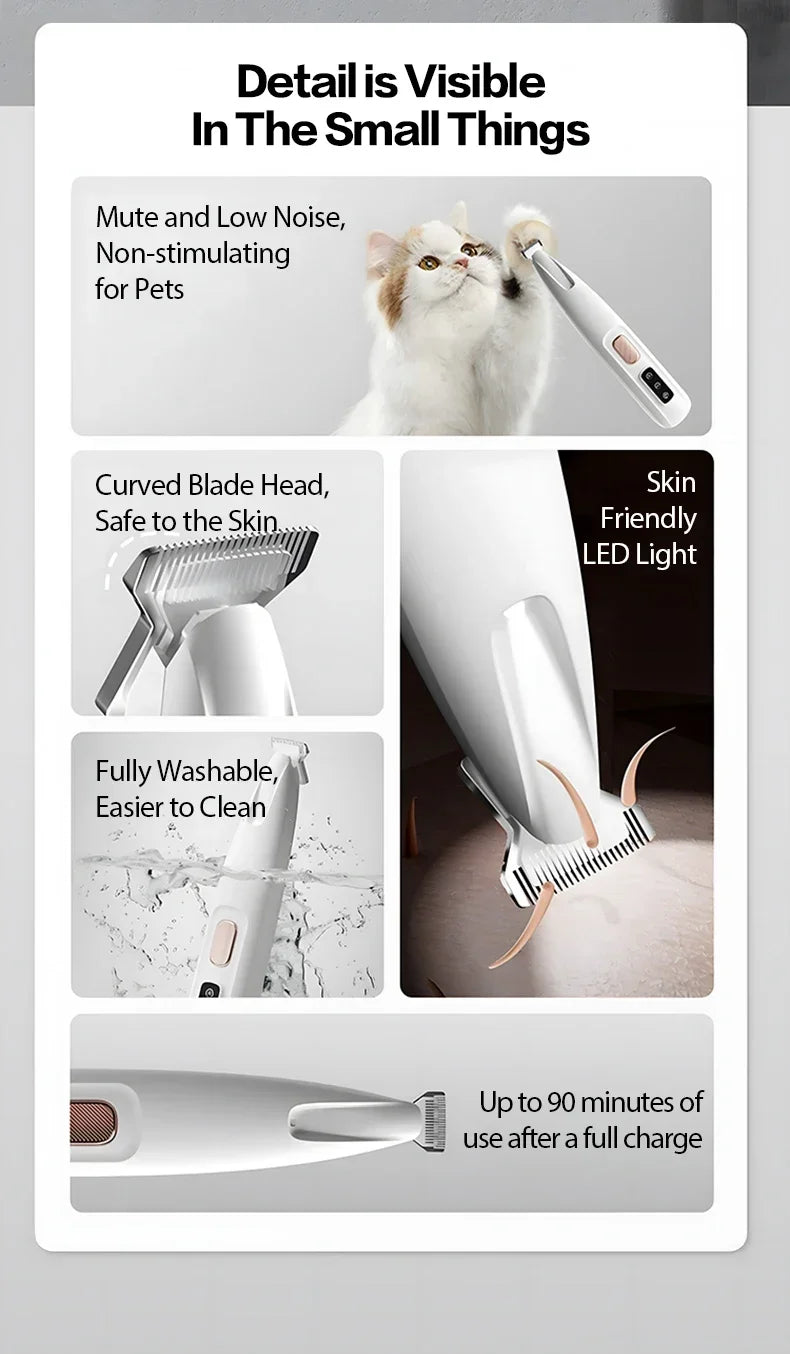 Professional Low Noise Cordless Pet Grooming Clippers LED LCD 18mm Wide Blade Pet Hair Trimmer for Paw Face Body Trimming