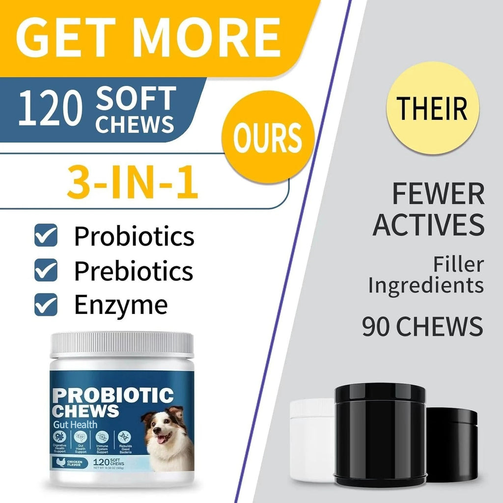 Dog Probiotics 120 Chews – Gut Health & Immune Support