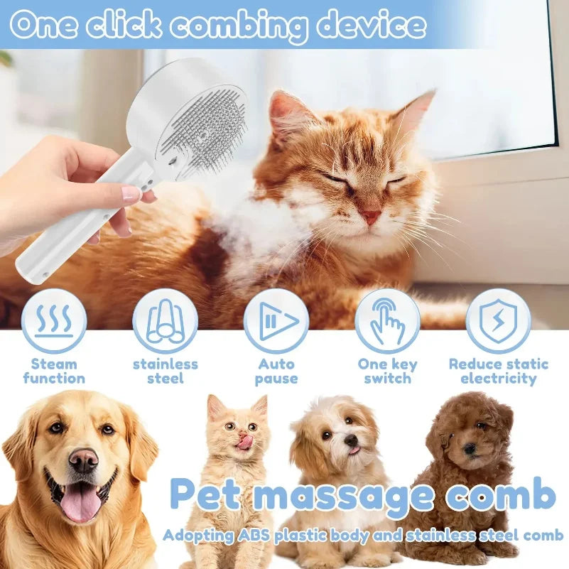 3-in-1 Electric Pet Steam Grooming Brush