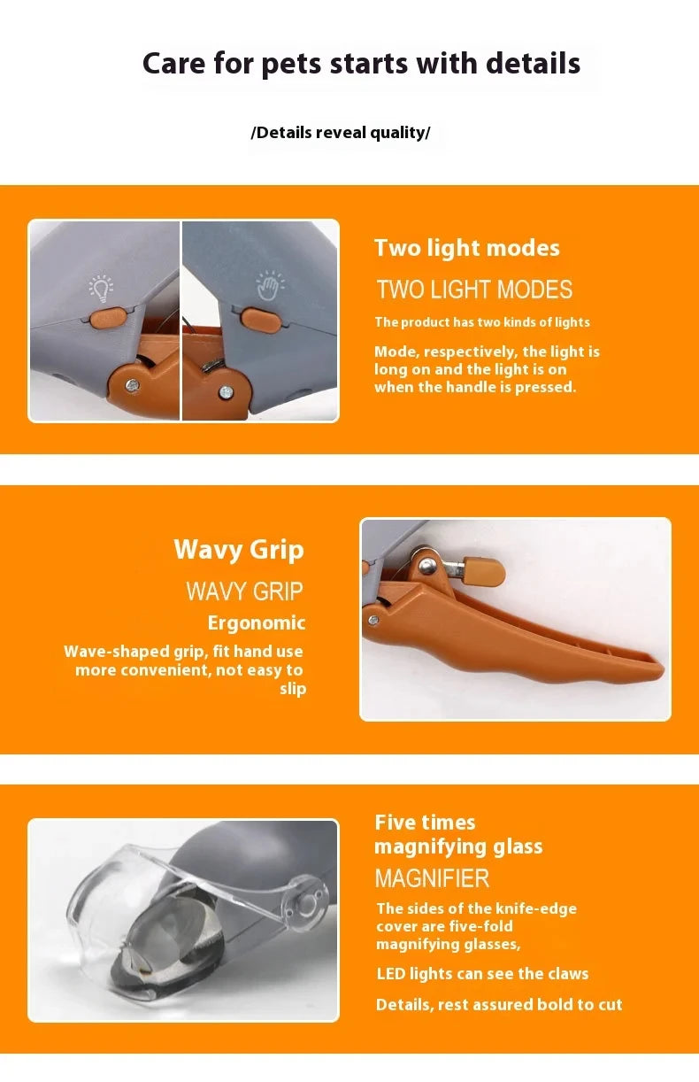 LED Nail Clippers for Pets Cats and Dogs with Polishing and Cleaning Supplies